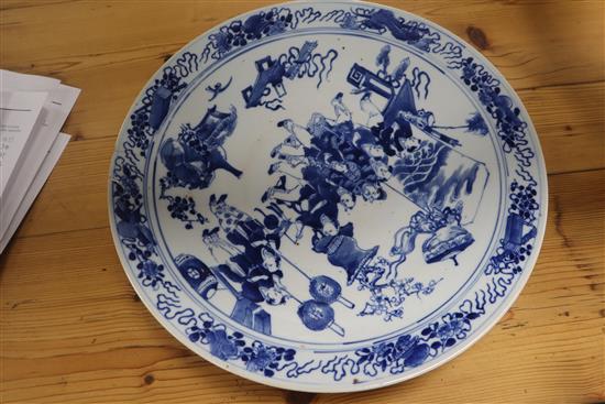 Two graduated Chinese blue and white dishes, 19th century largest diameter 38cm